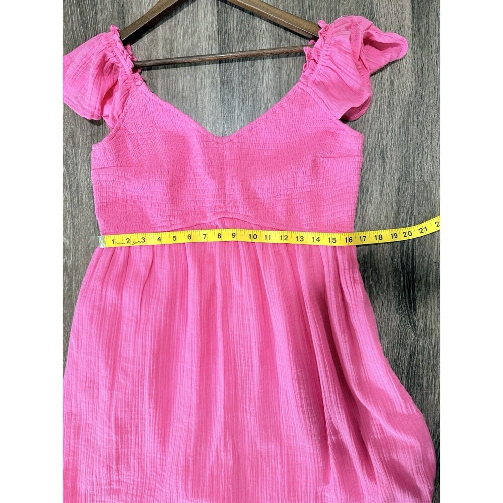 Hollister Pink Smocked V-Neck Flutter Sleeve Dress with Shorts And Pockets XL - Picture 8 of 13